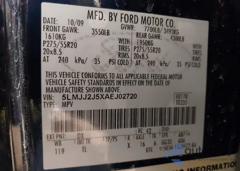 2010 Lincoln Navigator z USA, uszkodzony, nr VIN 5LMJJ2J5XAEJ02720